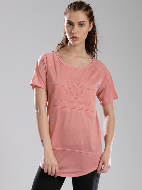 

HRX by Hrithik Roshan Women Pink Self-Design Round Neck T-shirt