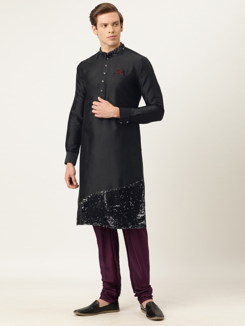 

EthnoVogue Men Made To Measure Black & Purple Solid Kurta with Churidar