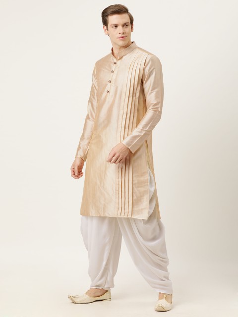 

EthnoVogue Men Beige & White Solid Made To Measure Kurta with Patiala