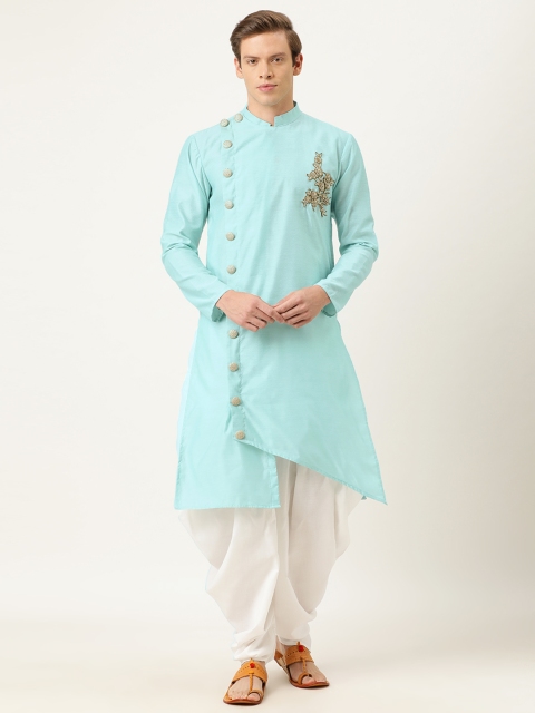 

EthnoVogue Men Blue & White Embroidered Kurta with Dhoti Pants