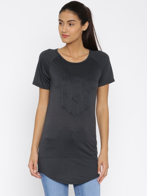

HRX by Hrithik Roshan Women Charcoal Grey Solid Round Neck T-shirt