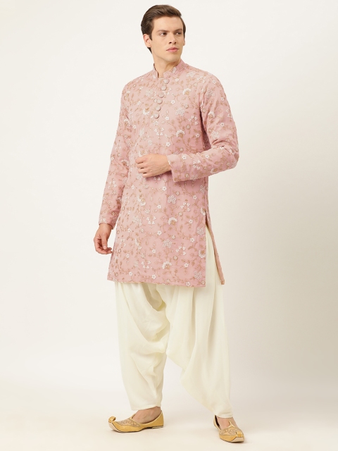 

EthnoVogue Men Peach-Coloured & White Embroidered Made To Measure Kurta with Dhoti Pants