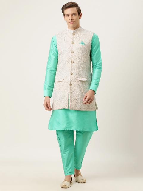 

EthnoVogue Men Turquoise Blue Regular Kurta with Salwar