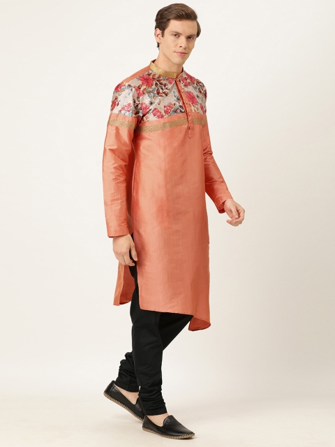 

EthnoVogue Men Made To Measure Peach-Coloured & Black Printed Kurta with Churidar