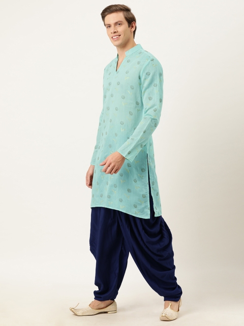 

EthnoVogue Men Blue Foil Printed Made To Measure Kurta with Dhoti Pants