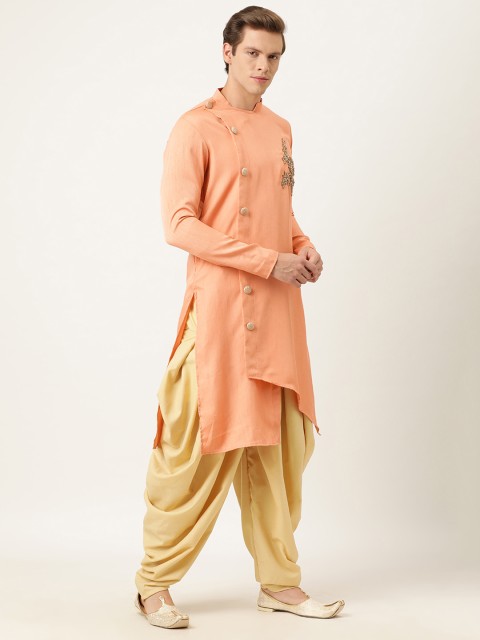 

EthnoVogue Men Peach-Coloured & Beige Solid Made To Measure Kurta with Dhoti Pants