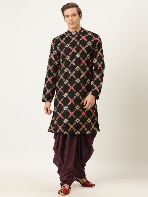 

EthnoVogue Men Black & Burgundy Embroidered Made To Measure Angrakha Kurta Set