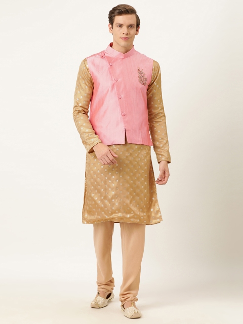 

EthnoVogue Men Beige & Pink Printed Kurta with Trousers
