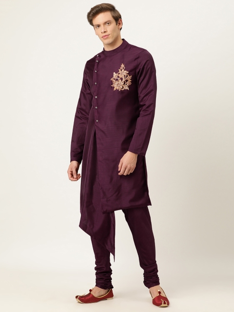 

EthnoVogue Men Burgundy Embroidered Made To Measure Kurta with Pyjamas