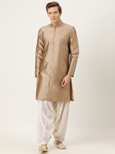 

EthnoVogue Men Gold-Toned & White Solid Made To Measure Kurta with Salwar