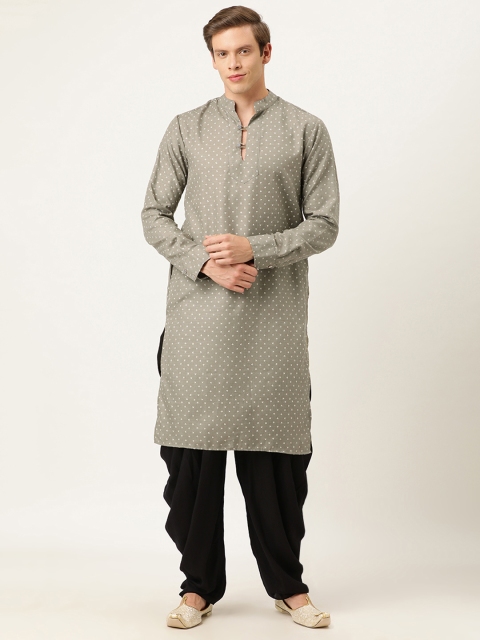 

EthnoVogue Men Grey & Black Printed Made To Measure Kurta with Patiala