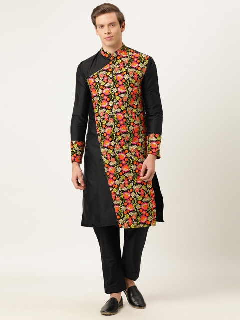 

EthnoVogue Men Black & Pink Embroidered Made To Measure Angrakha Kurta Set