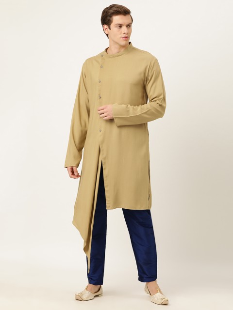 

EthnoVogue Men Beige & Blue Solid Made To Measure Kurta with Trousers