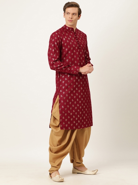 

EthnoVogue Men Maroon & Beige Foil Printed Made To Measure Kurta with Patiala