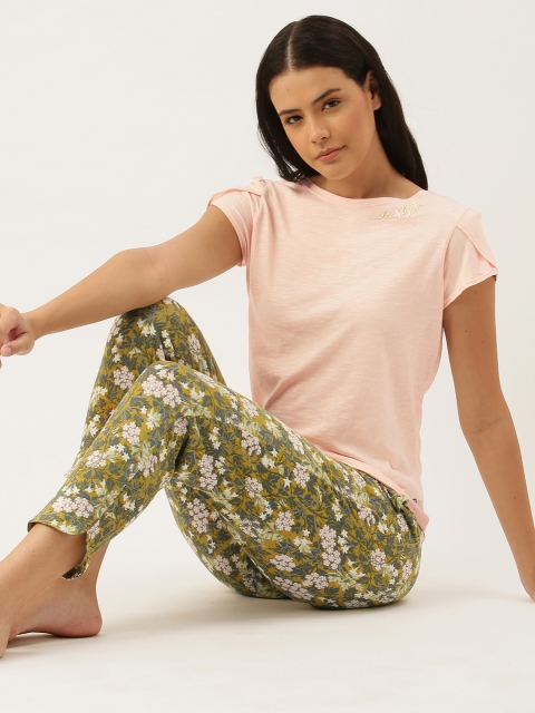 

Enamor Women Pink & Multicoloured Solid Night suit
