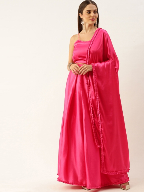 

DESIWEAR Pink Solid Semi-Stitched Lehenga & Unstitched Blouse with Dupatta
