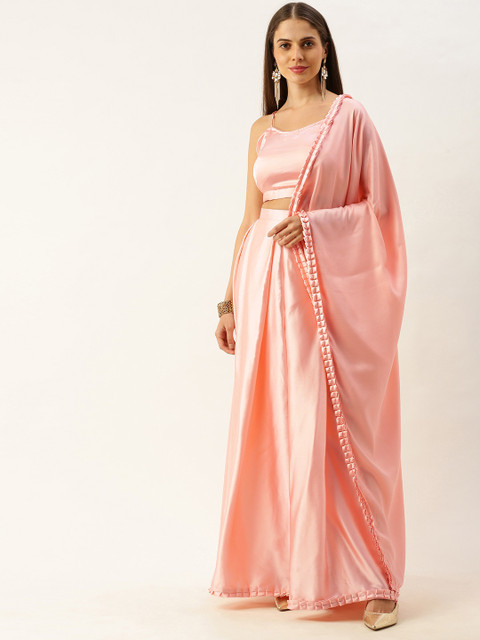 

DESIWEAR Peach-Coloured Solid Semi-Stitched Lehenga & Unstitched Blouse with Dupatta