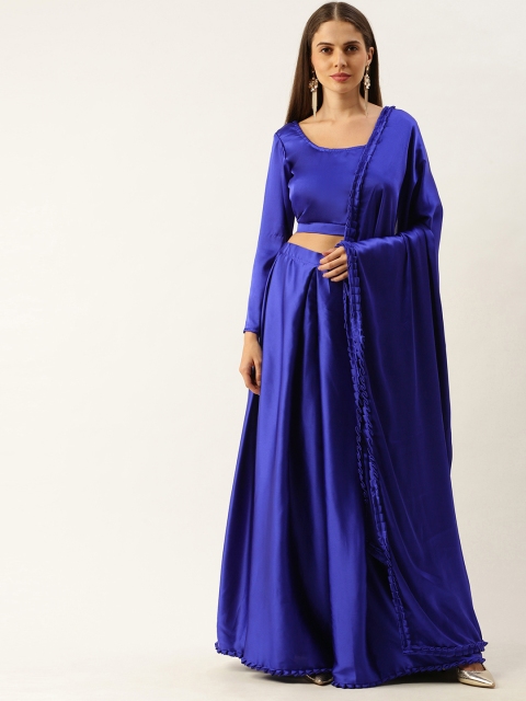 

DESIWEAR Navy Blue Solid Semi-Stitched Lehenga & Unstitched Blouse with Dupatta