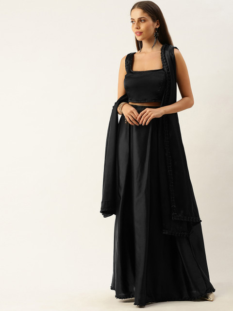 

DESIWEAR Black Solid Semi-Stitched Lehenga & Unstitched Blouse with Dupatta
