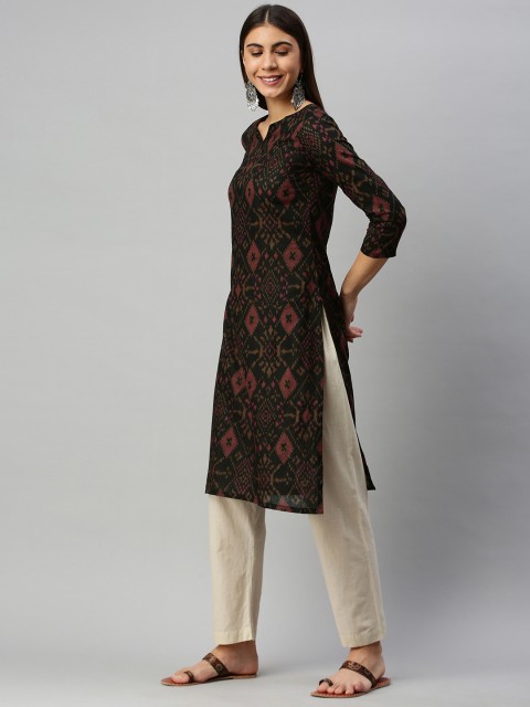 

AHIKA Women Black & Rust Brown Ethnic Motifs Printed Kurta
