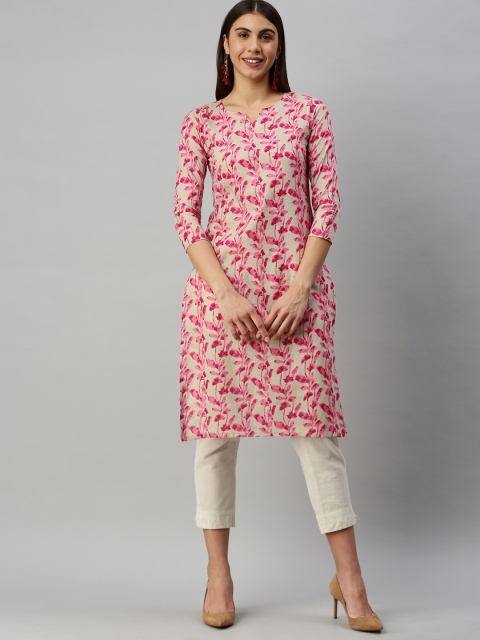 

AHIKA Women Beige & Pink Floral Printed Kurta