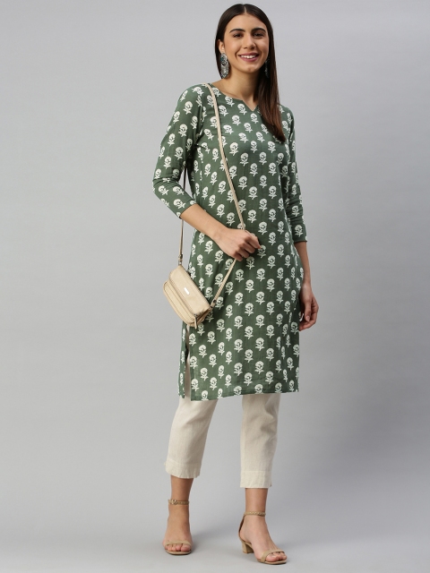 

AHIKA Women Green & White Floral Printed Kurta