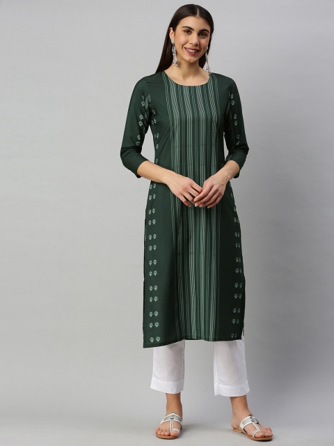 

AHIKA Women Green & White Striped Kurta