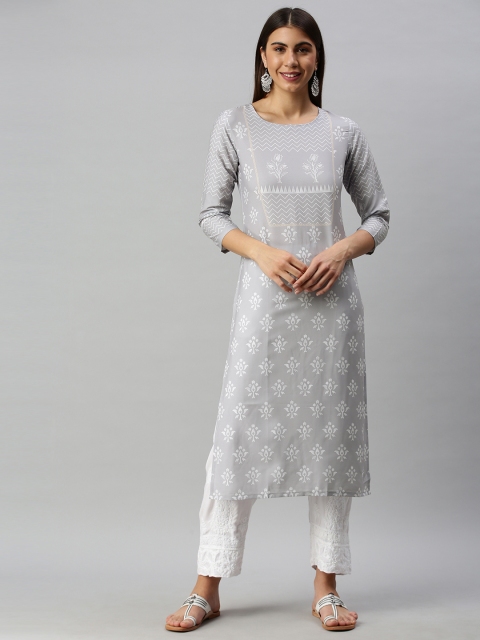 

AHIKA Women Grey & White Ethnic Motifs Printed Kurta