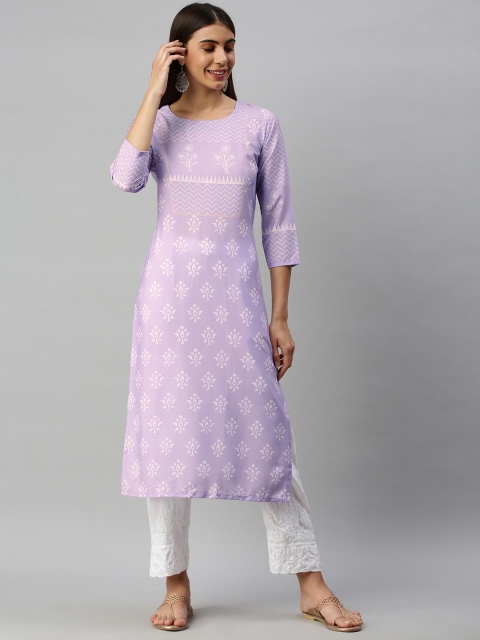 

AHIKA Women Lavender & White Ethnic Motifs Printed Kurta