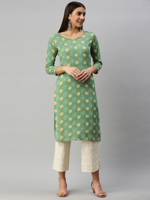

AHIKA Women Green Floral Printed Kurta