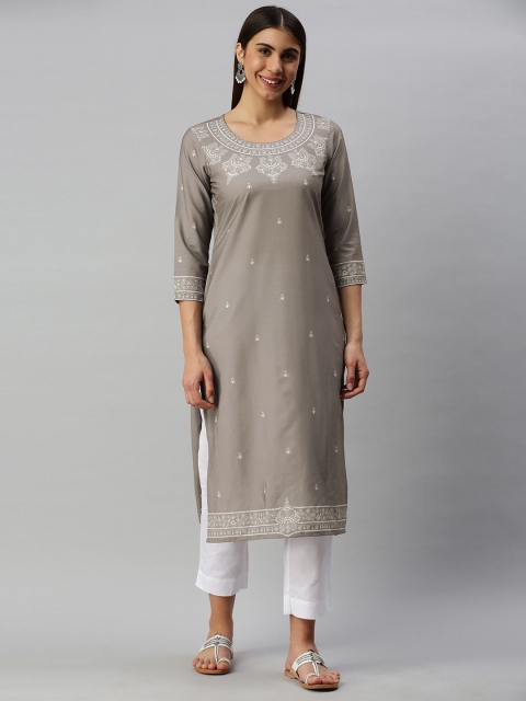 

AHIKA Women Grey & White Ethnic Motifs Printed Kurta
