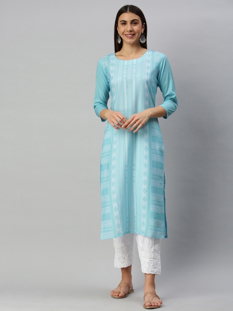 

AHIKA Women Turquoise Blue & White Ethnic Motifs Printed Kurta