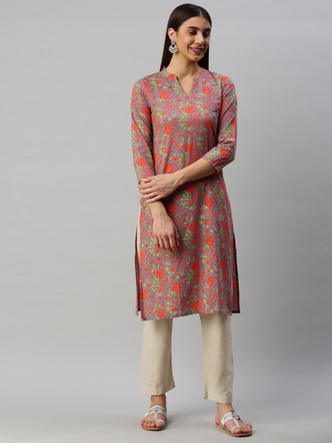 

AHIKA Women Grey & Maroon Floral Printed Kurta