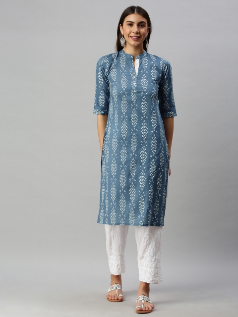 

AHIKA Women Blue & White Ethnic Motifs Printed Kurta