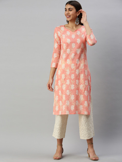 

AHIKA Women Pink & White Floral Printed Kurta