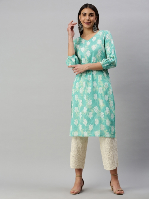 

AHIKA Women Turquoise Blue Ethnic Motifs Printed Floral Kurta