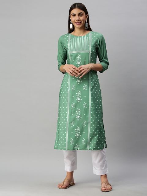 

AHIKA Women Green & White Ethnic Motifs Printed Kurta