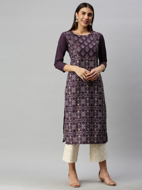 

AHIKA Women Purple & Brown Ethnic Motifs Printed Kurta