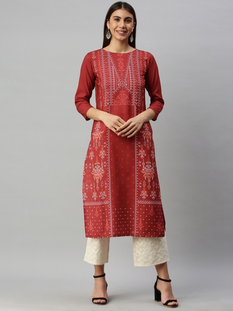 

AHIKA Women Red & White Ethnic Motifs Printed Kurta