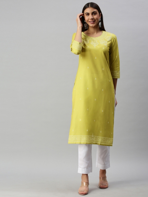 

AHIKA Women Mustard & White Floral Printed Kurta