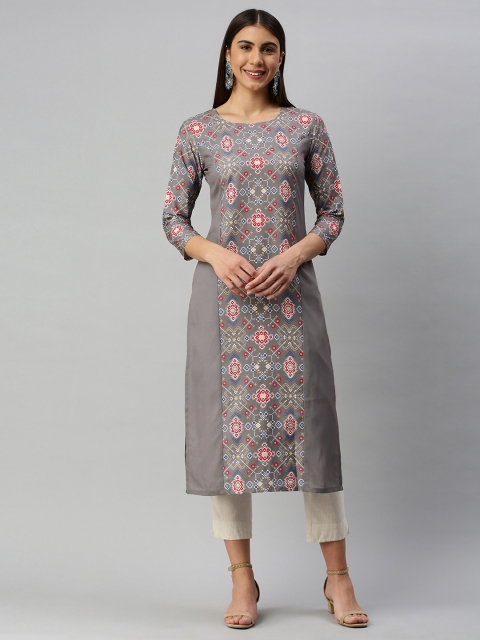 

AHIKA Women Grey & White Ethnic Motifs Printed Kurta