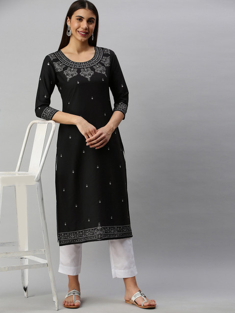 

AHIKA Women Black & White Floral Printed Kurta