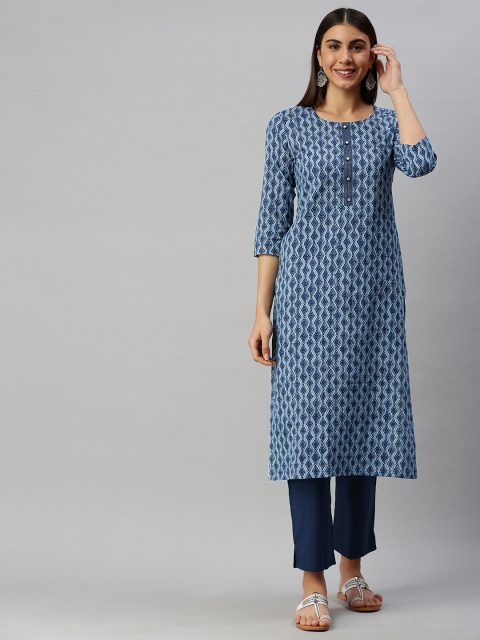 

AHIKA Women Blue Printed Kurta with Trousers