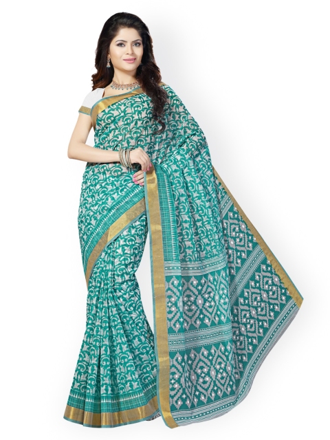 

Saree Swarg Off-White & Green Cotton Printed Saree