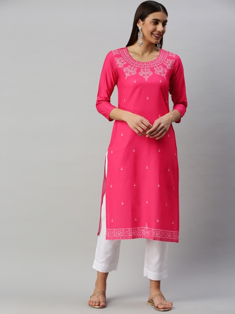 

AHIKA Women Pink & White Floral Printed Kurta