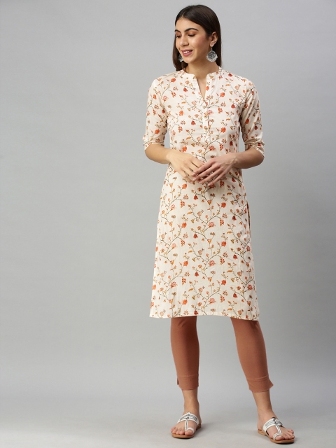 

AHIKA Women White & Orange Floral Printed Kurta
