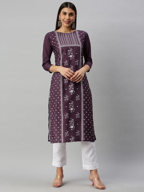 

AHIKA Women Purple & White Floral Printed Kurta
