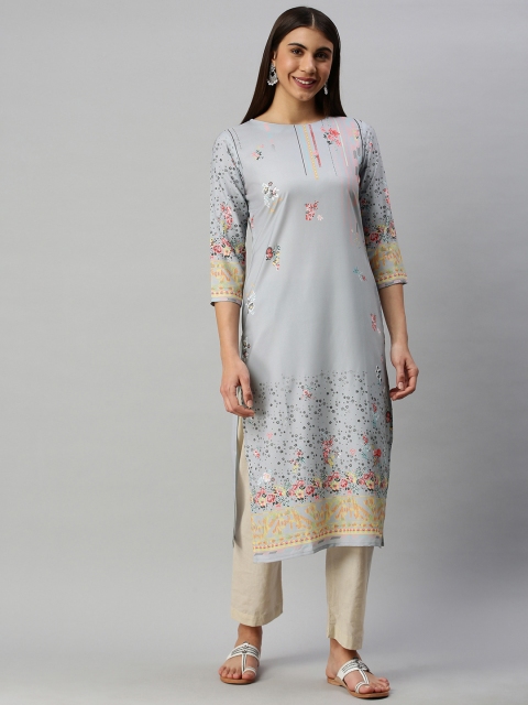

AHIKA Women Grey & Multicoloured Floral Printed Kurta