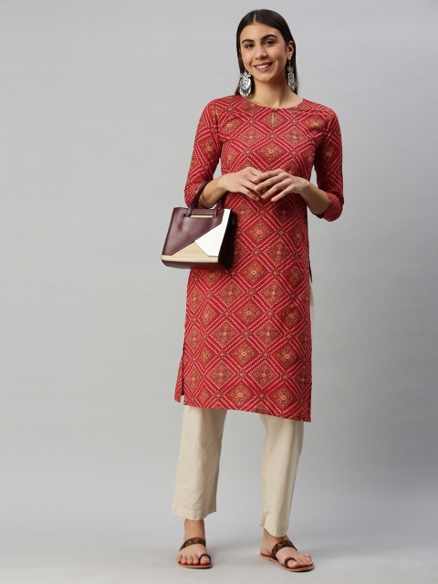 

AHIKA Women Red & White Bandhani Printed Kurta