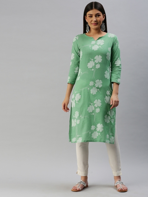 

AHIKA Women Green & White Floral Printed Kurta